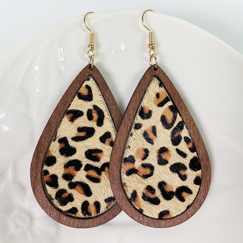 Teardrop Shape Wooden Dangle Earrings Style D One Size
