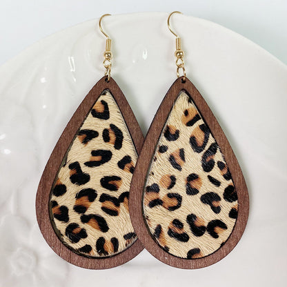 Teardrop Shape Wooden Dangle Earrings Style D One Size