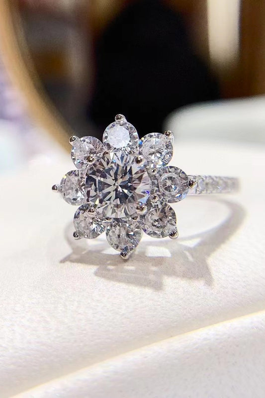 1 Carat Moissanite Flower Ring Silver