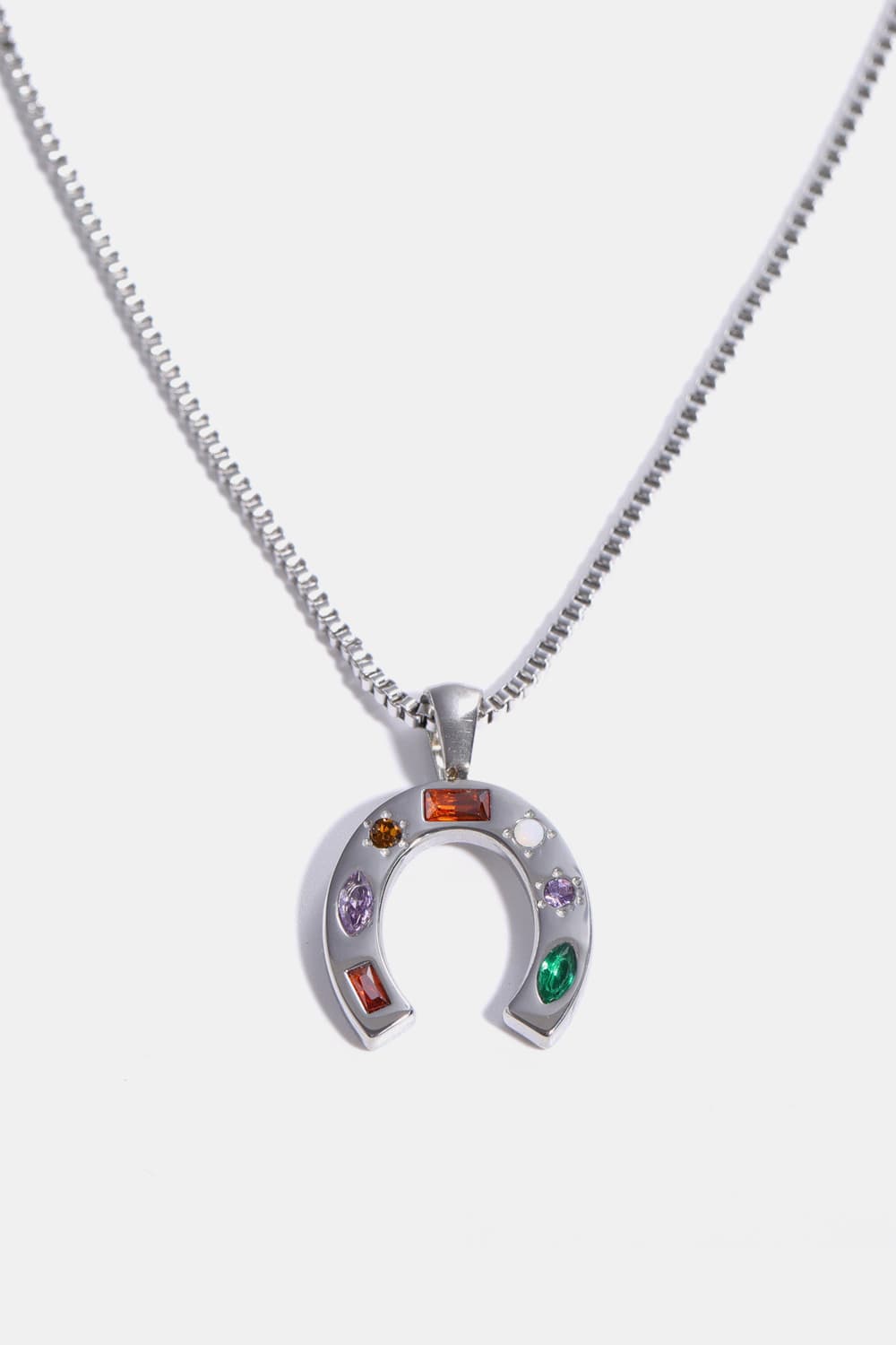 Inlaid Zircon Pendant Stainless Steel Necklace U Silver One Size