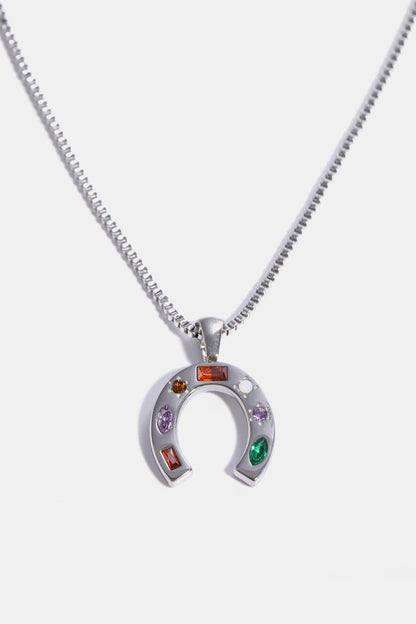 Inlaid Zircon Pendant Stainless Steel Necklace U Silver One Size