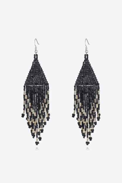 Beaded Dangle Earrings Black One Size