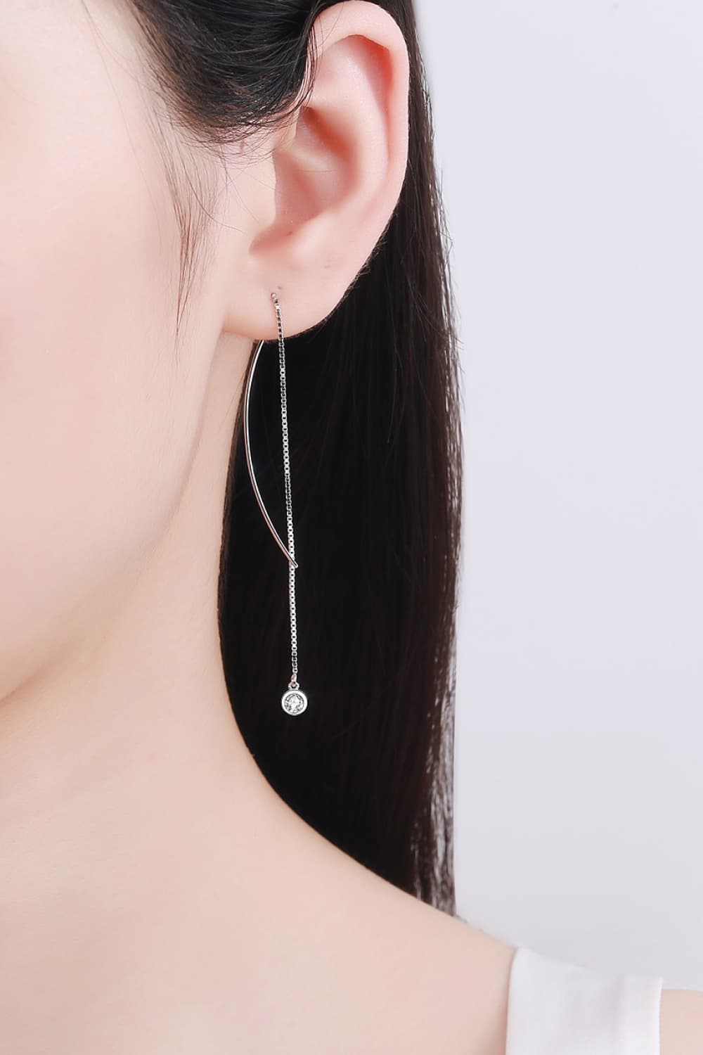 Moissanite 925 Sterling Silver Threader Earrings Silver One Size