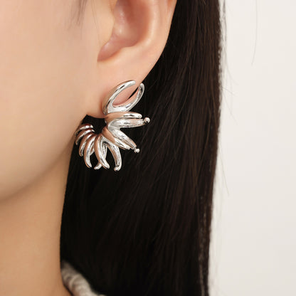Titanium Steel Irregular Shape Earrings Silver One Size