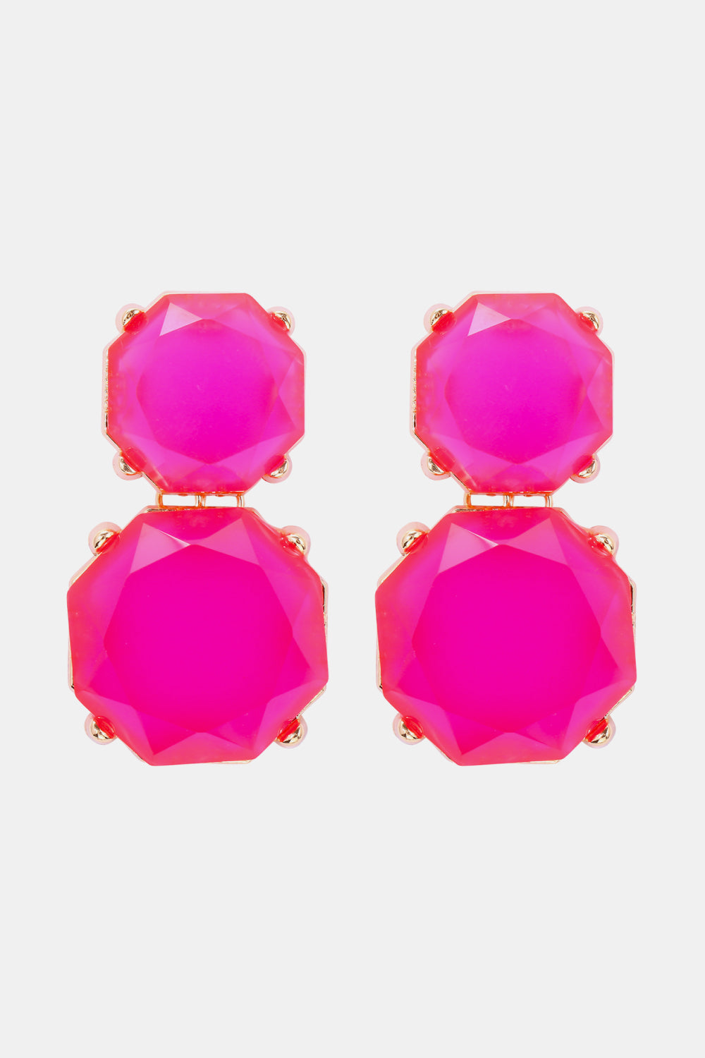 Geometrical Shape Zinc Alloy Frame Dangle Earrings Hot Pink One Size