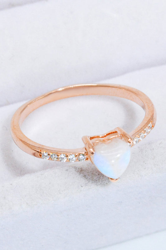 Natural Moonstone Heart 18K Rose Gold-Plated Ring Rose Gold