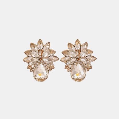 Flower Shape Glass Stone Stud Earrings Transparent One Size