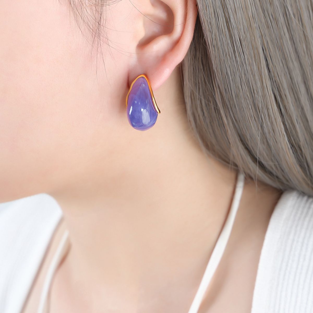 Resin Teardrop Earrings Purple Gold One Size