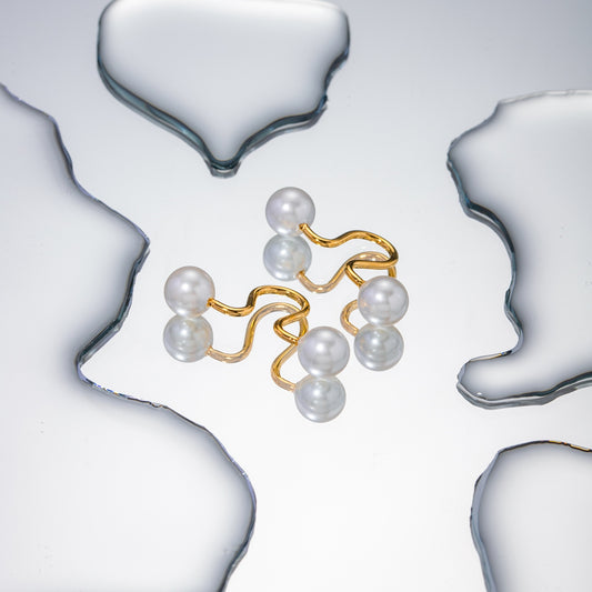 Stainless Steel Imitation Pearl Cuff Earrings Gold One Size