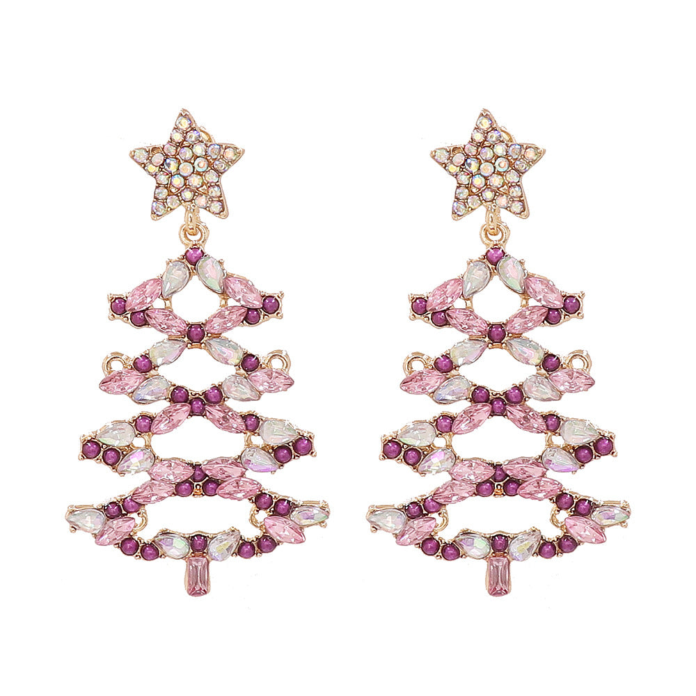 Christmas Tree Rhinestone Alloy Earrings Lilac One Size