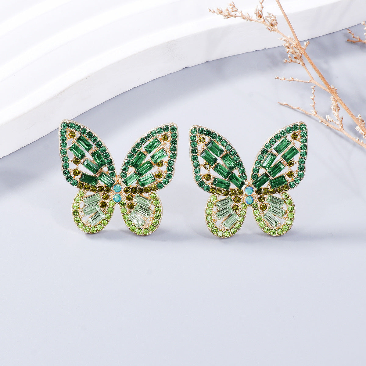 Alloy Inlaid Rhinestone Butterfly Earrings Style B One Size