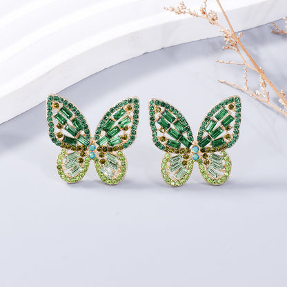 Alloy Inlaid Rhinestone Butterfly Earrings Style B One Size