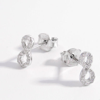 925 Sterling Silver Zircon Number 8 Stud Earrings Silver One Size