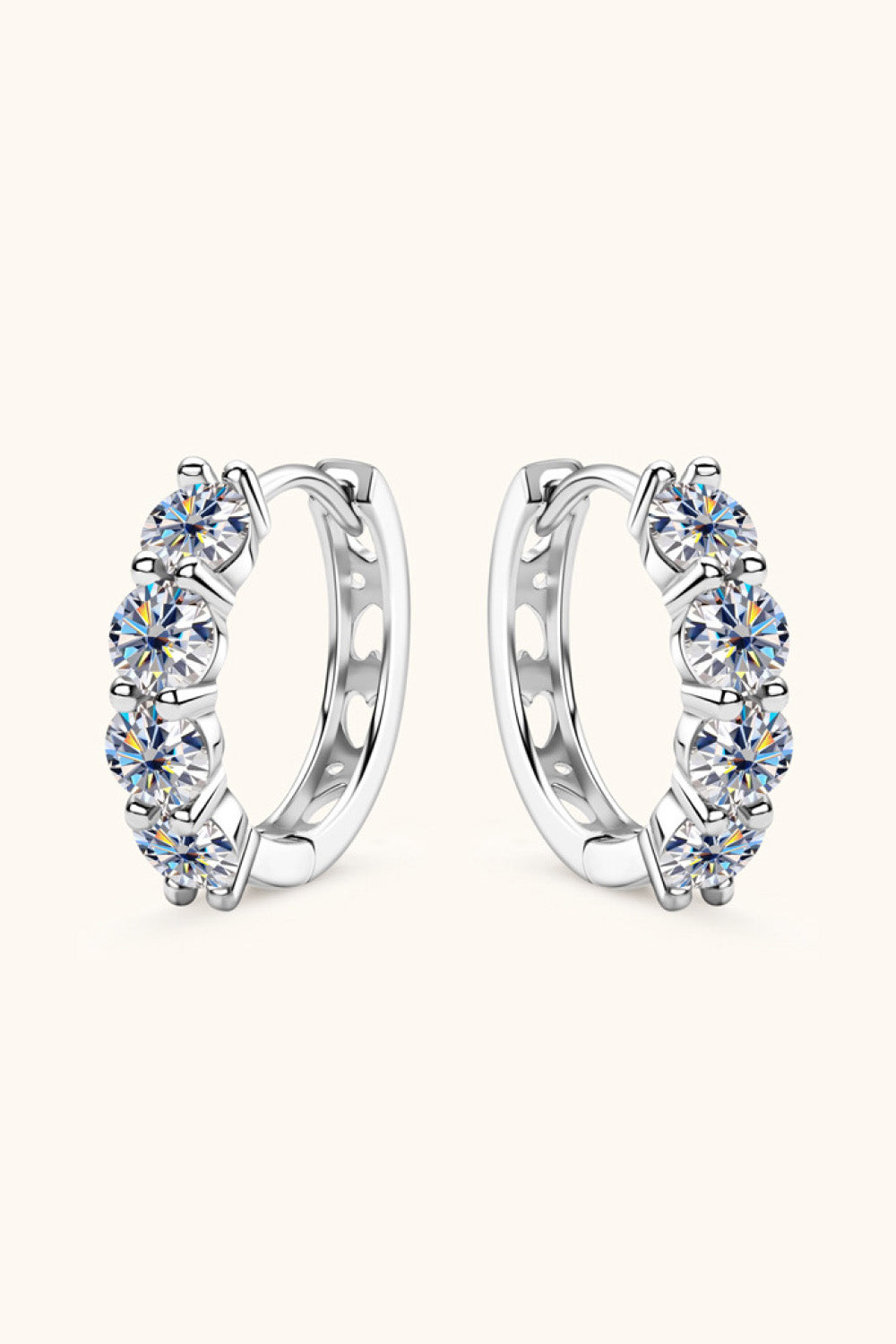 2.4 Carat Moissanite Huggie Earrings Silver One Size