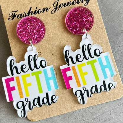 HELLO SECOND GRADE Acrylic Dangle Earrings Style E One Size