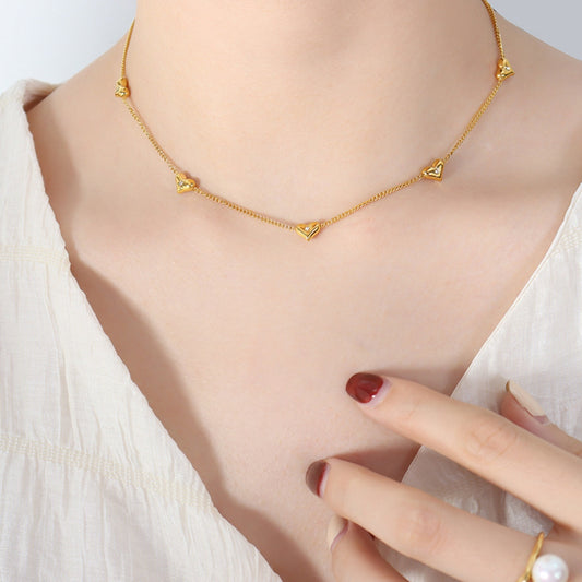Titanium Steel Zircon Heart Necklace Gold One Size