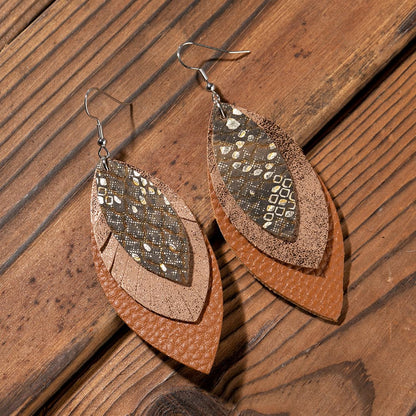 PU Leather Drop Earrings Brown One Size