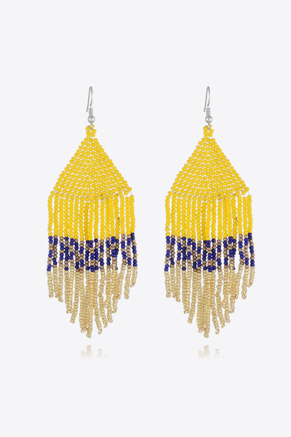 Beaded Dangle Earrings Yellow One Size