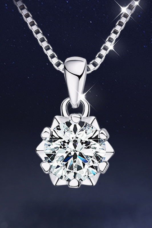 1 Carat Moissanite Pendant Platinum-Plated Necklace Silver One Size