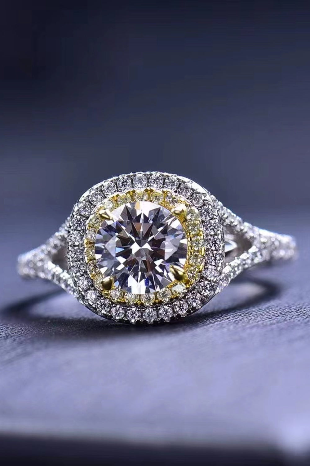 Two-Tone 1 Carat Moissanite Ring Yellow White