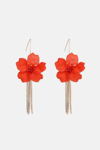Flower Shape Acrylic Dangle Earrings Red One Size