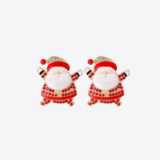Rhinestone Alloy Santa Earrings Red One Size