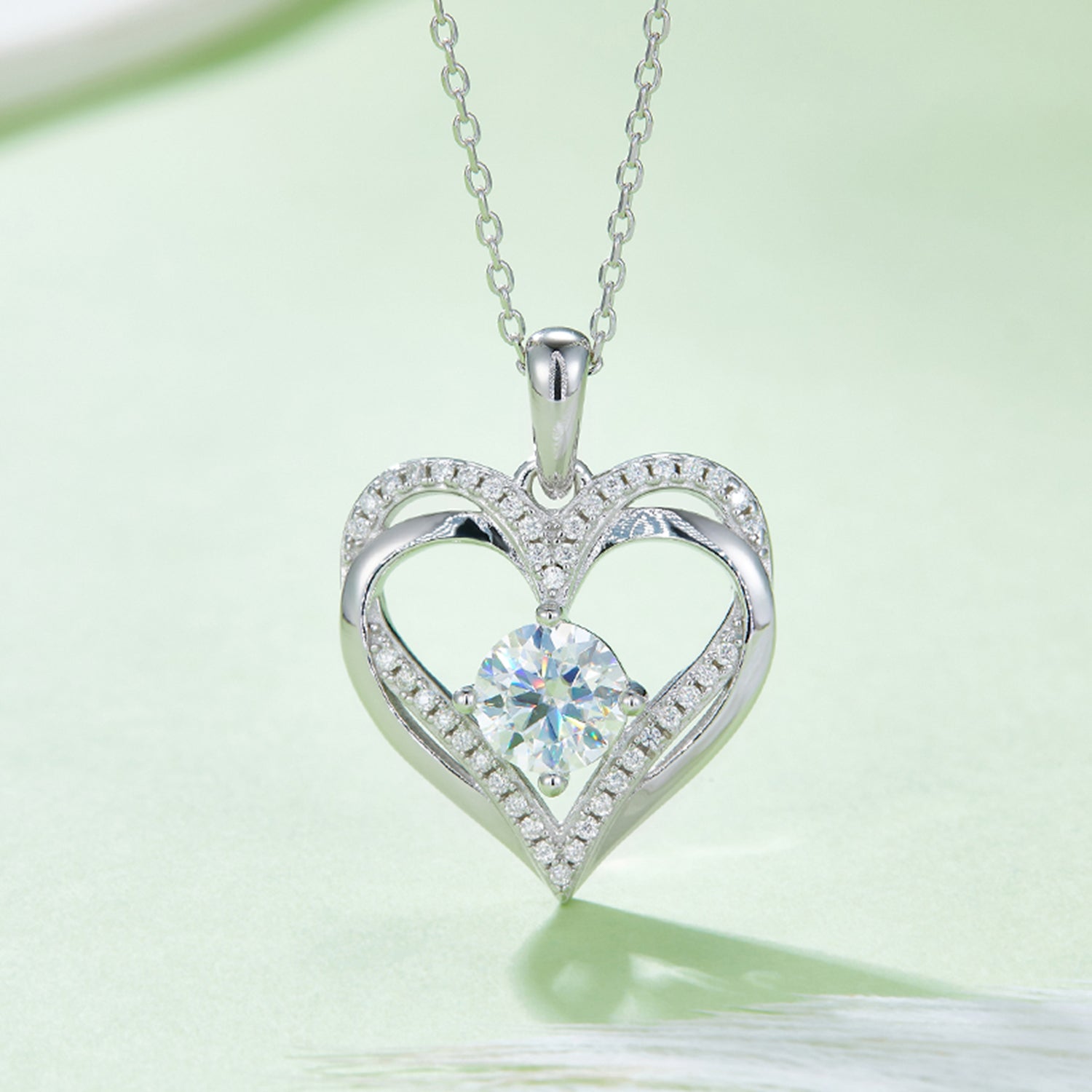 1.2 Carat Moissanite 925 Sterling Silver Heart Necklace Silver One Size