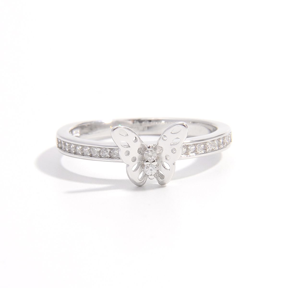 925 Sterling Silver Inlaid Zircon Butterfly Ring Silver