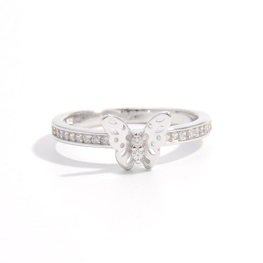 925 Sterling Silver Inlaid Zircon Butterfly Ring Silver