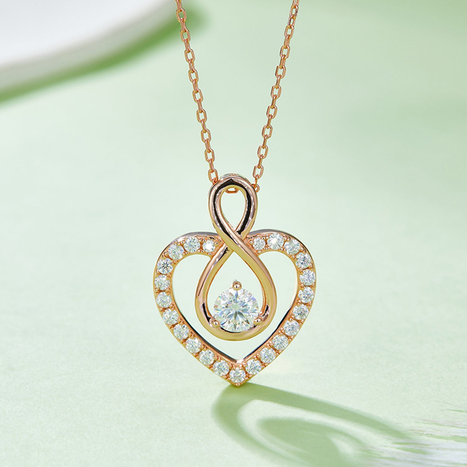 1 Carat Moissanite 925 Sterling Silver Heart Shape Necklace Rose Gold One Size