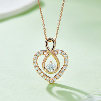 1 Carat Moissanite 925 Sterling Silver Heart Shape Necklace Rose Gold One Size