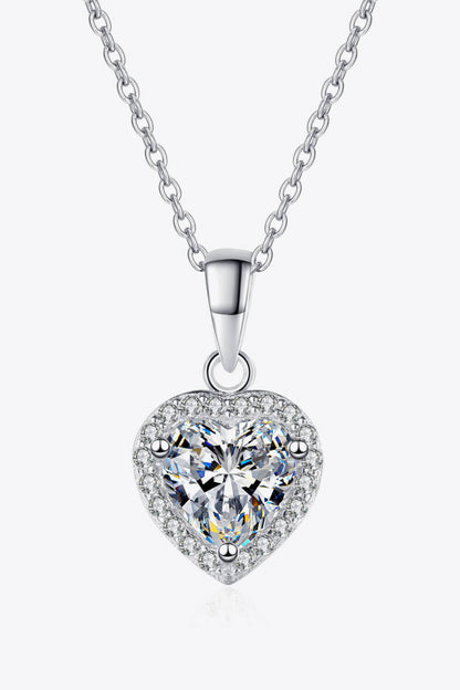 1 Carat Moissanite Heart Pendant Chain Necklace Silver One Size