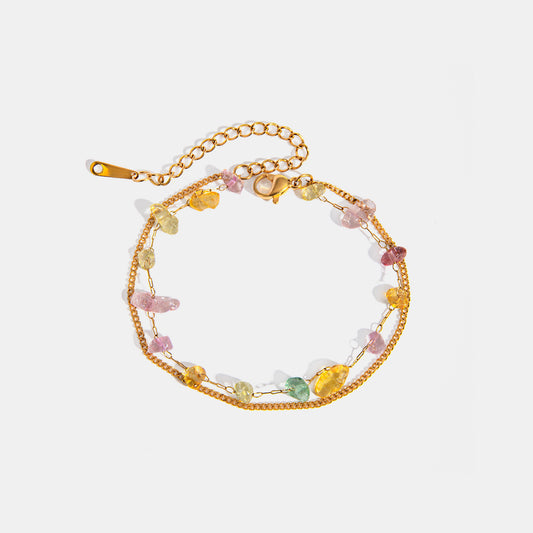 Stainless Steel Natural Stone Double Layered Bracelet Gold One Size