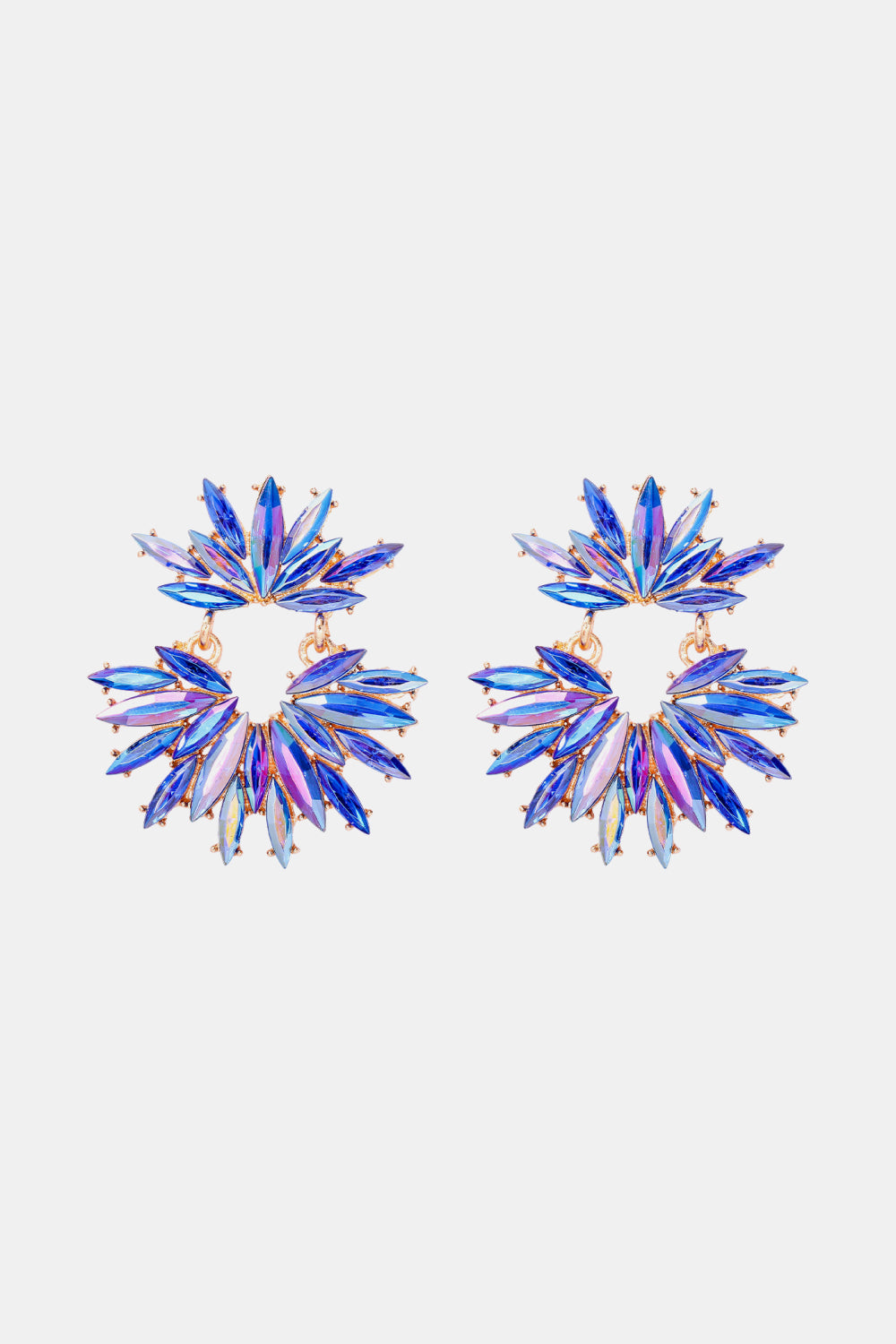Flower Shape Glass Stone Dangle Earrings Cobalt Blue One Size