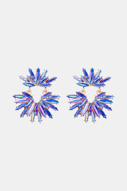 Flower Shape Glass Stone Dangle Earrings Cobalt Blue One Size