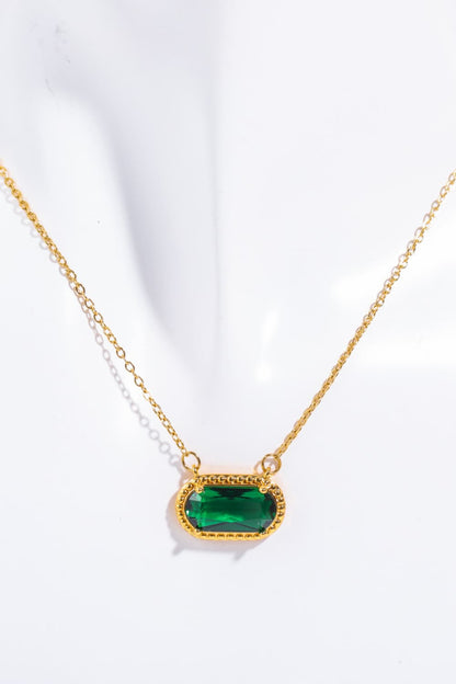 Copper 14K Gold-Plated Pendant Necklace Dark Green One Size