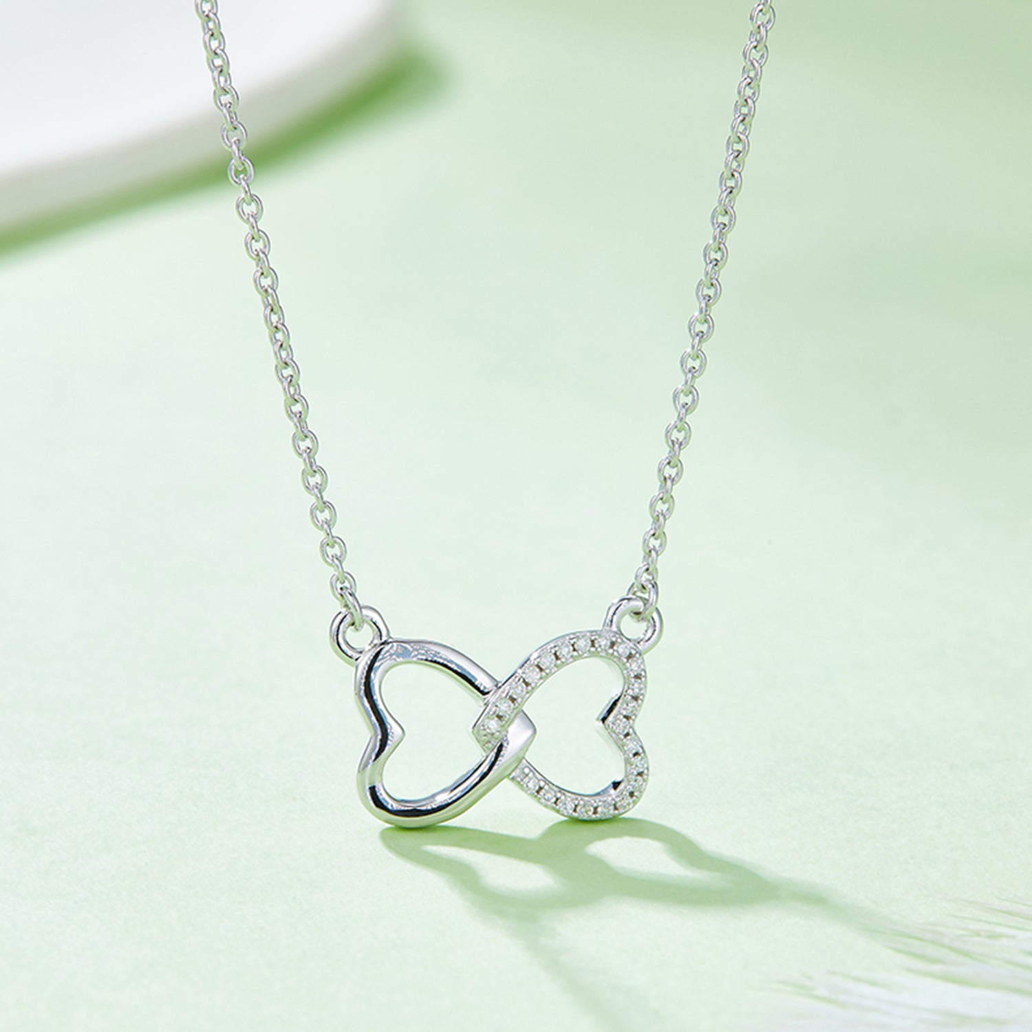 Moissanite 925 Sterling Silver Heart Bow Necklace Silver One Size