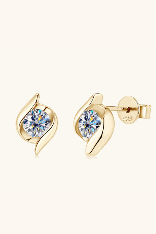 1 Carat Moissanite 925 Sterling Silver Stud Earrings Gold One Size