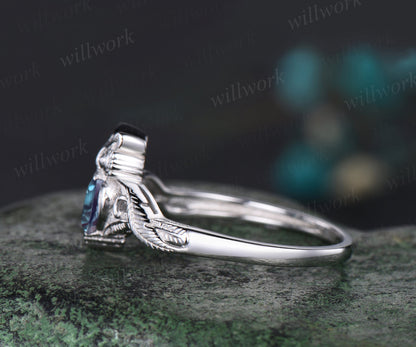 Unique Branch Twig Vine Owl Engagement Ring Round Color-Change Alexandrite Wedding Ring Cute Owl Antique Nature Inspired Alexandrite Jewelry - KONY'S CHARM LLC