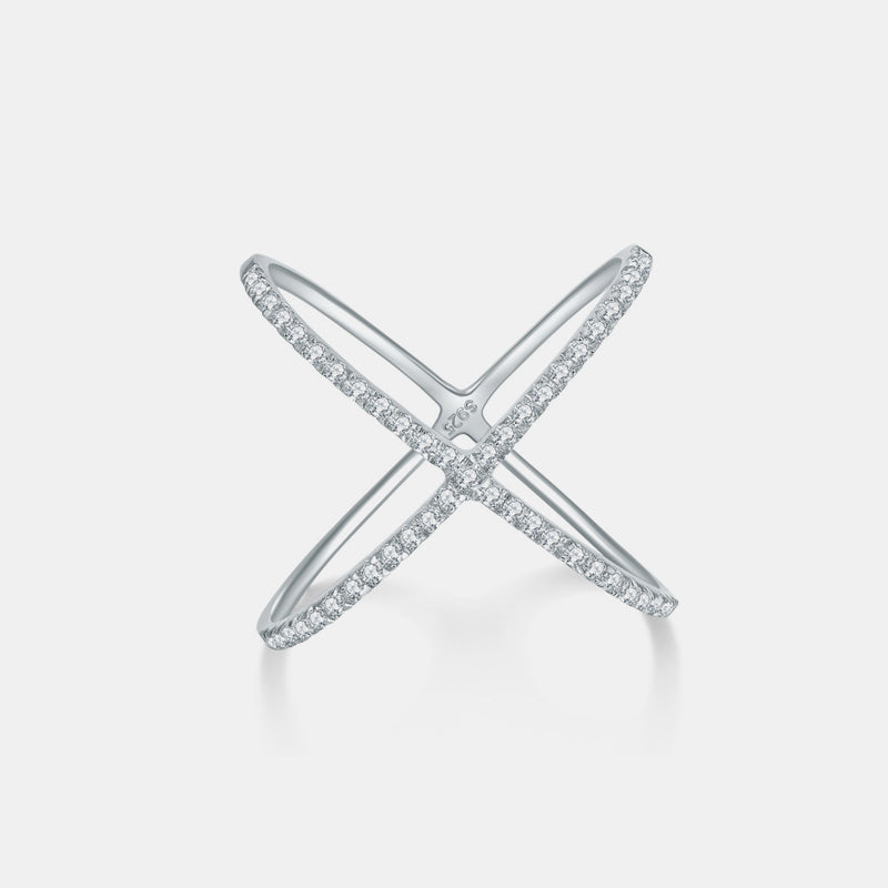 925 Sterling Silver Moissanite Crisscross Ring Silver