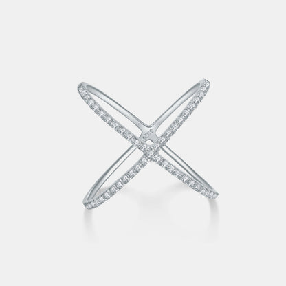 925 Sterling Silver Moissanite Crisscross Ring Silver