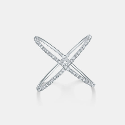 925 Sterling Silver Moissanite Crisscross Ring Silver