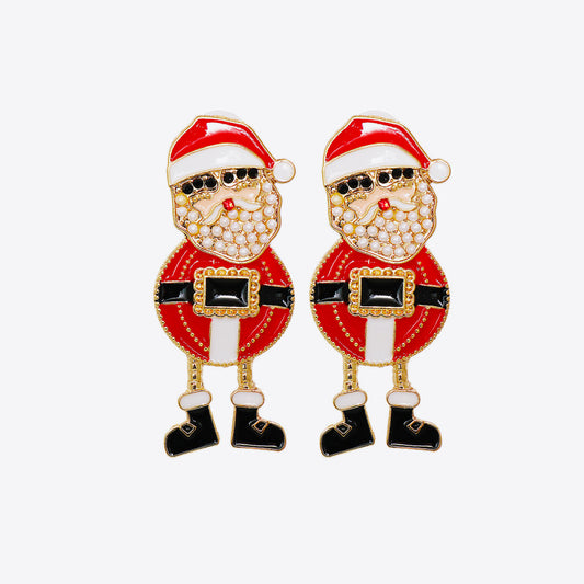 Rhinestone Alloy Santa Earrings Red One Size