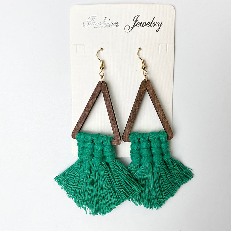 Tassel Detail Geometric Earrings Dark Green One Size