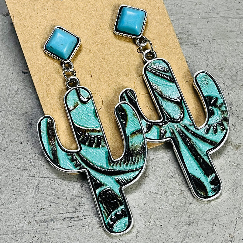 Turquoise Cactus Earrings Teal One Size