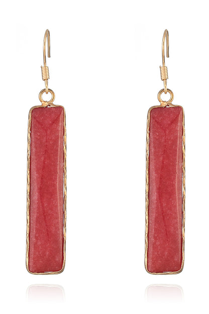 Natural Stone Drop Earrings Red One Size