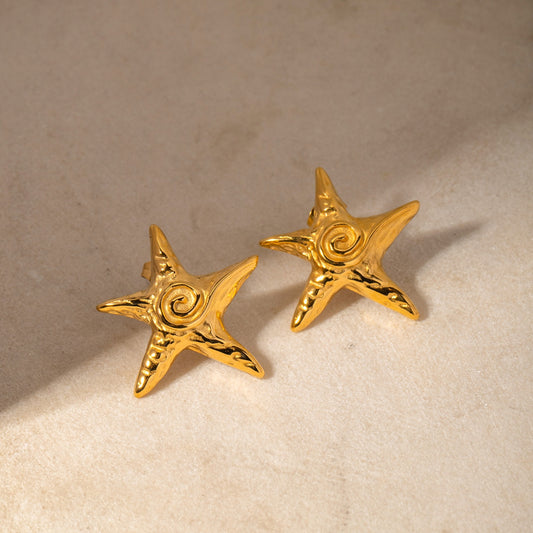 Stainless Steel Star Shape Earrings Gold One Size