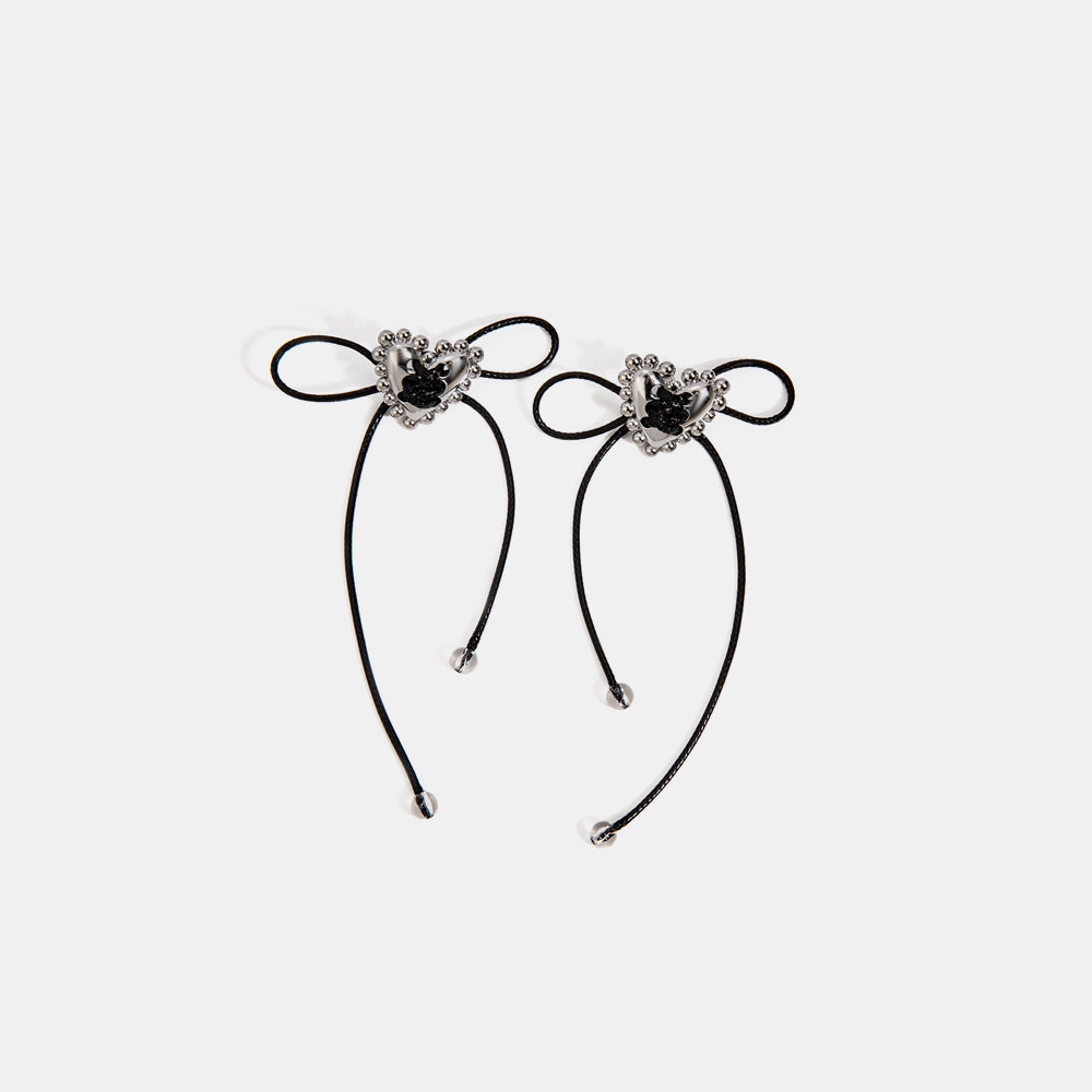 Stainless Steel Wax Rope Heart Earrings Black One Size