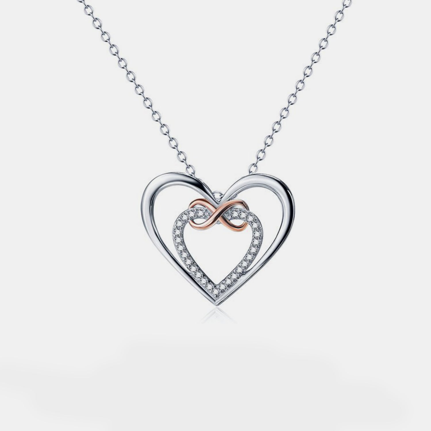 Heart Shape Inlaid Zircon 925 Sterling Silver Necklace Silver One Size