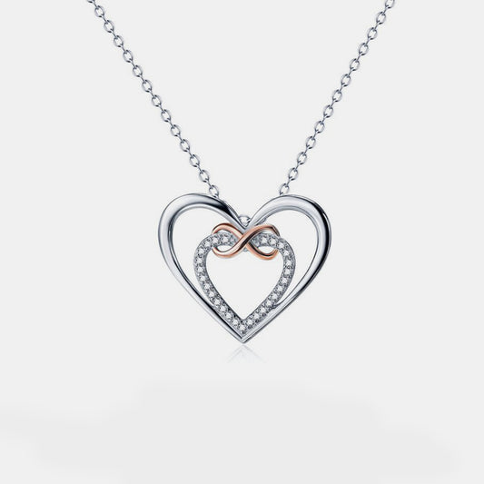 Heart Shape Inlaid Zircon 925 Sterling Silver Necklace Silver One Size